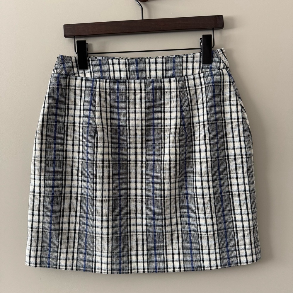 NINE WEST TAILORED MINI SKIRT BLUE MULTI PLAID SIZE SMALL